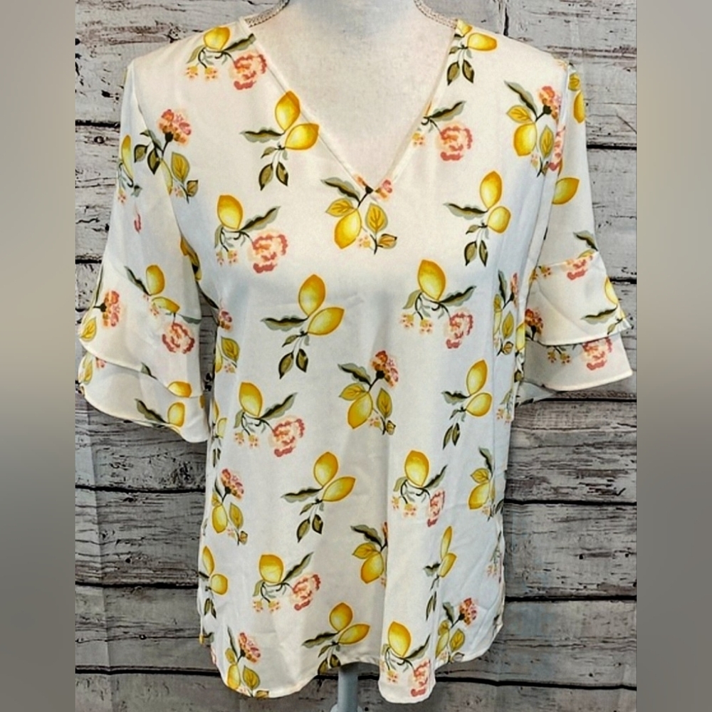 LOFT Lemon and Floral Print Blouse